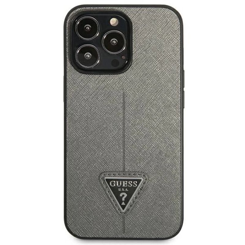 3. Etui Guess Saffiano Triangle Logo na iPhone 13 Pro / 13  6,1" - srebrne