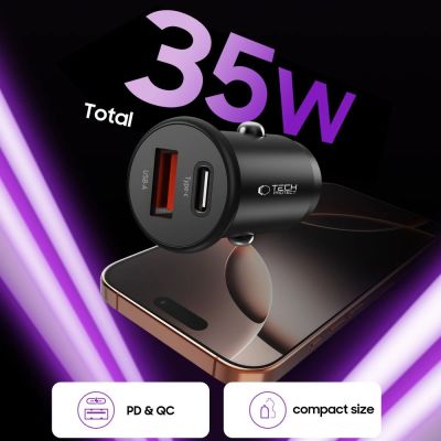 5. Ładowarka samochodowa Tech-Protect CC02 35W 2-porty USB-C / USB-A - czarna