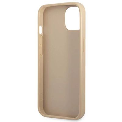 7. Etui Guess Saffiano Triangle Logo na iPhone 14 Plus - beżowe