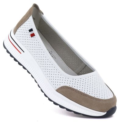 Skórzane baleriny na grubej podeszwie ażurowe białe Jezzi 7815