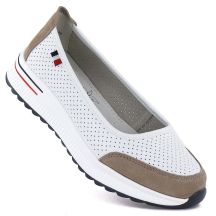 Skórzane baleriny na grubej podeszwie ażurowe białe Jezzi 7815