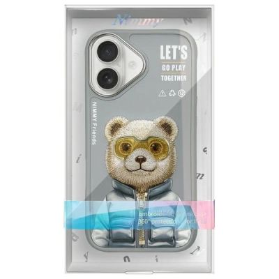 12. Etui Nimmy Cool&Cute 2.0 Bear na iPhone 16 - szare