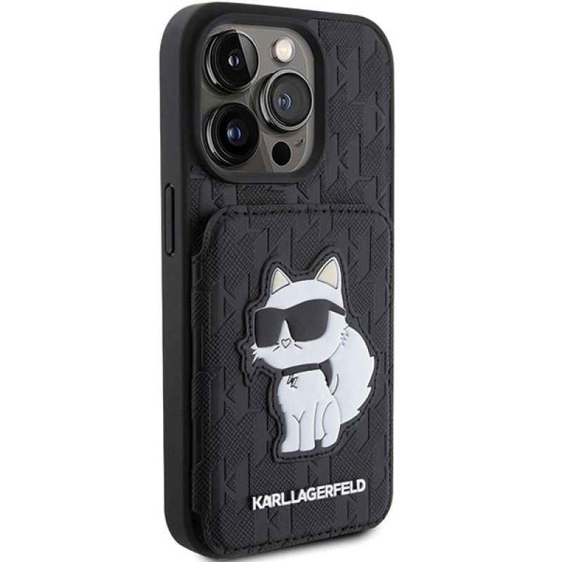 4. Etui Karl Lagerfeld Saffiano Cardslots and Stand Monogram Choupette do iPhone 15 Pro Max - czarne