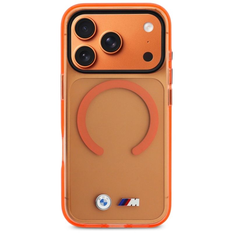 3. Etui BMW M IML Metal Logos MagSafe na iPhone 17 Pro - promarańczowe