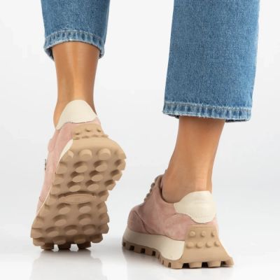 7. Skórzane półbuty sneakersy na platformie różowe Filippo DP7498