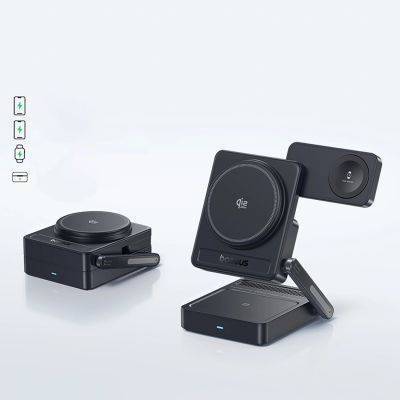 10. Ładowarka bezprzewodowa Baseus PicoGo AF21 3w1 Qi2.2 35W z zasilaczem EU 45W i kablem USB-C 1m - czarna