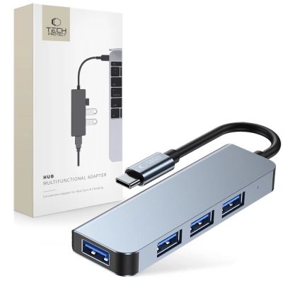 HUB Tech-Protect V1 4w1 USB-C - 3x USB-A 2.0 / USB-A 3.0 - szary