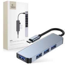 HUB Tech-Protect V1 4w1 USB-C - 3x USB-A 2.0 / USB-A 3.0 - szary
