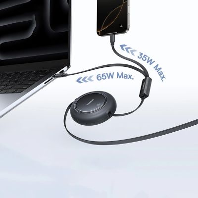 6. Kabel zwijany Baseus Free2Pull Mini 100W 3w1 USB-C - 2xUSB-C 1.2m - czarny