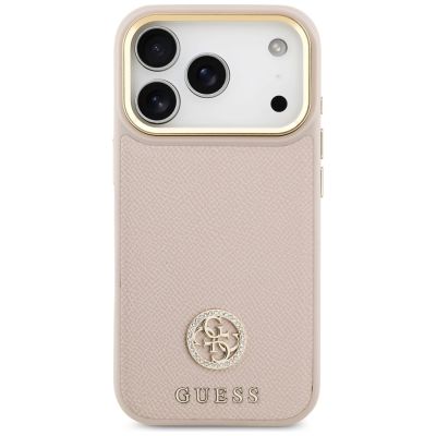 3. Etui Guess Grained Strass Logo MagSafe na iPhone 17 Pro - różowe