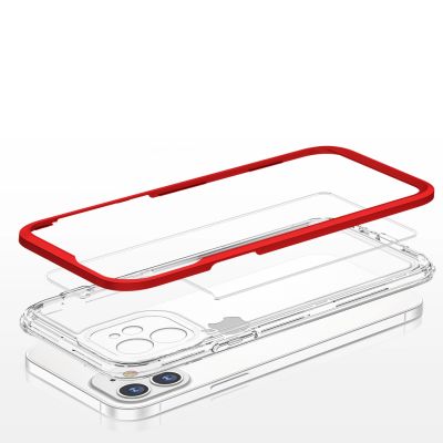 5. Clear 3in1 etui do iPhone 12 żelowy pokrowiec z ramką czerwony