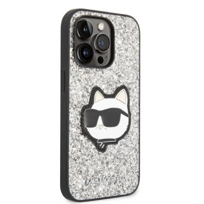 4. Etui Karl Lagerfeld Glitter Choupette Patch na iPhone 14 Pro - srebrne