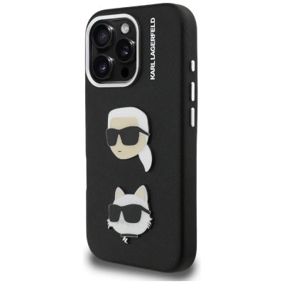 2. Etui Karl Lagerfeld FW Grained Karl & Choupette Heads Pins na iPhone 16 Pro - czarne
