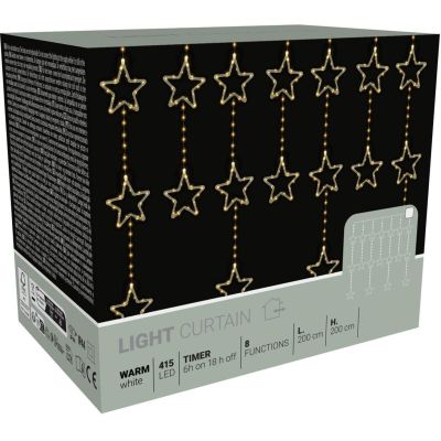 8. LAMPKI CHOINKOWE KURTYNA ŚWIETLNA 200x200 CM 415LED CIEPŁY BIAŁY GWIAZDKI