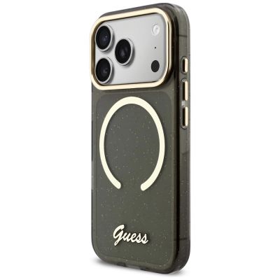 3. Etui Guess IML Glitters Script Strap MagSafe na iPhone 17 Pro - czarne