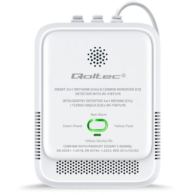 6. QOLTEC CZUJNIK WYCIEKU GAZU ZIEMNEGO I TLENKU WĘGLA (CZADU) | TUYA | WI-FI | ALARM 85DB | LED