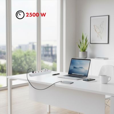 13. MACLEAN LISTWA ZASILAJĄCA PRZEDŁUŻACZ5 GNIAZD + 3XUSB, 110-240V AC 50/60HZ, 2.1A MAX 2500W, 1,5M, BIAŁA MCE395 W