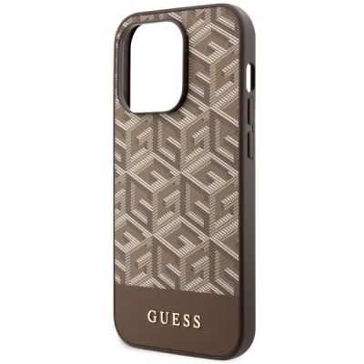6. Etui Guess GCube Stripes MagSafe na iPhone 14 Pro Max - brązowe