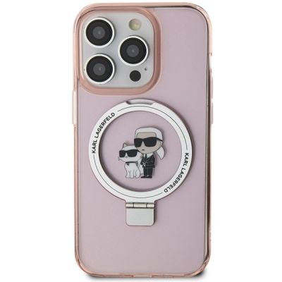 3. Etui Karl Lagerfeld Ring Stand Karl&Choupettte MagSafe do iPhone 15 Pro - różowe