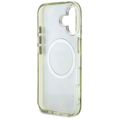 7. Etui Guess Glitter Flowers Triangle Buttons MagSafe do iPhone 16 zielony