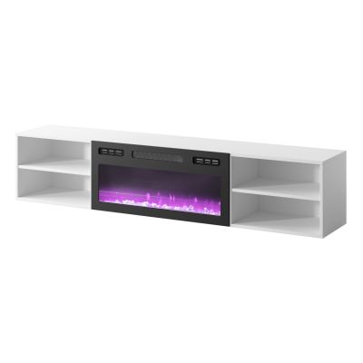2. Szafka RTV POLO 180x33x39 biały + kominek czarny