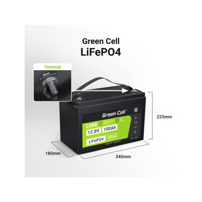 18. GREEN CELL AKUMULATOR LIFEPO4 CUBE 100AH 12V/12.8V 1280WH LFPGC12V100AH