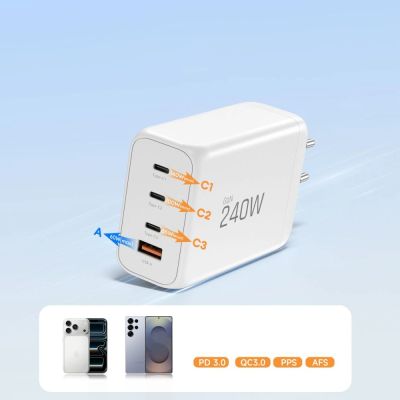 6. Ładowarka sieciowa Tech-Protect NC240W-GaN 4-Porty 240W - biała