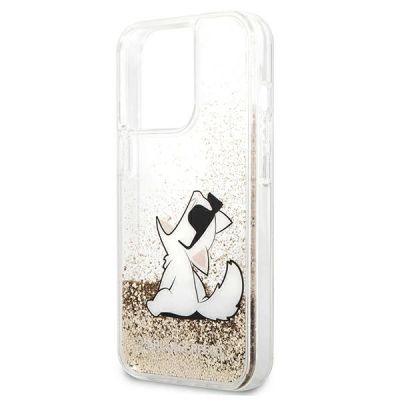 6. Etui Karl Lagerfeld Liquid Glitter Choupette Fun na iPhone 13 / 13 Pro - przezroczysto-złote