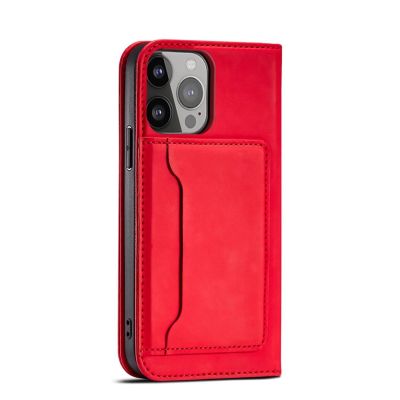 5. Magnet Card Case etui do iPhone 13 Pro pokrowiec portfel na karty kartę podstawka czerwony