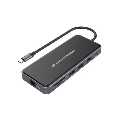 9. Conceptronic DONN15G - Stacja dokująca - USB-C 3.2 Gen 1 - VGA, 2 x HDMI - GigE