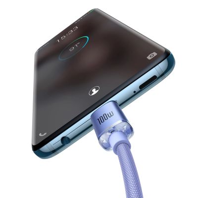 3. Kabel Baseus CAJY000705 USB-C - USB-C PD QC 100W 5A 480Mb/s 2m - fioletowy