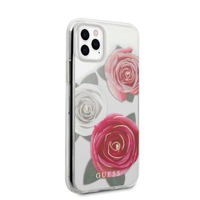 5. Etui Guess Flower Desire Pink & White Rose na iPhone 11 Pro - przezroczyste