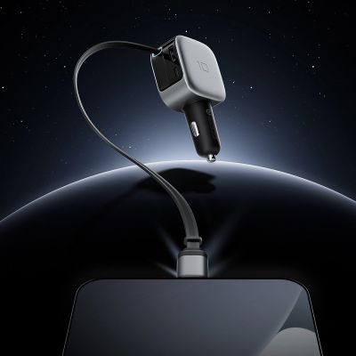 24. Ładowarka samochodowa Cuktech CC903P 100 W z wyświetlaczem i zwijanym kablem USB-C 70 cm - szara