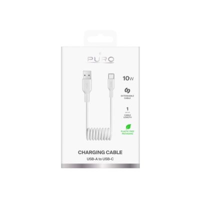 2. Kabel spiralny Puro 10W USB-A - USB-C 1m - biały