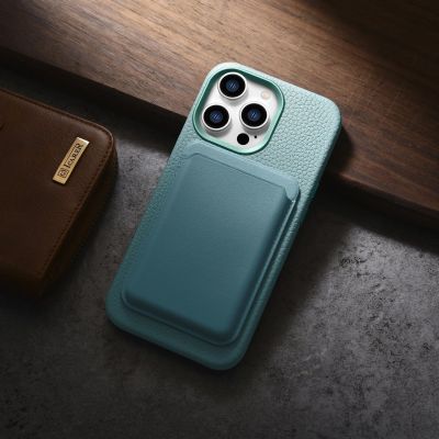 18. iCarer Litchi Premium Leather Case skórzane etui iPhone 14 Pro Max magnetyczne z MagSafe zielony (WMI14220712-GN)