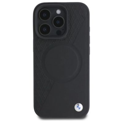 3. Etui BMW Sign Leather Half Textured And Circle MagSafe na iPhone 16 Pro Max - czarne