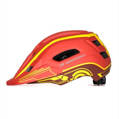 5. Kask rowerowy fullface dziecięcy Wozinsky z tylną lampką USB 52-56 cm - czerwono-żółty