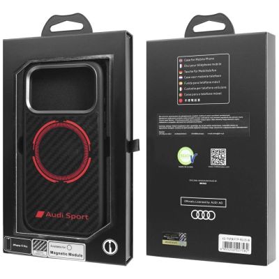 10. Etui Audi RSQ Carbon Fiber Sport Red Circle MagSafe do iPhone 17 Pro - czarne
