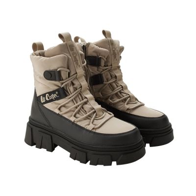 6. Lee Cooper buty zimowe damskie beżowe ocieplane botki na zamek