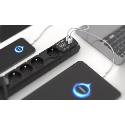 3. Listwa przeciwprzepięciowa Acar S6 USB A+C (szybka ładowarka) 1,5m ; czarny