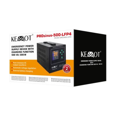 2. Zasilacz awaryjny KEMOT PROsinus-500-LFP4  przetwornica z czystym przebiegiem sinusoidalnym i funkcją ładowania  12V 230V 500VA/300W