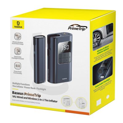 4. Kompresor do opon Baseus PrimeTrip VA1 75W 2w1 z latarką i powerbankiem 6000mAh - czarny