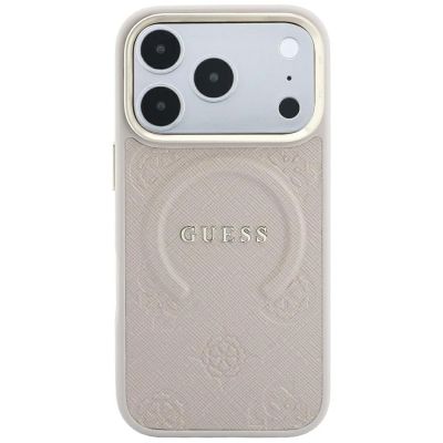 3. Etui Guess Saffiano Peony & Ring MagSafe na iPhone 17 Pro Max / 18 Pro Max - różowe