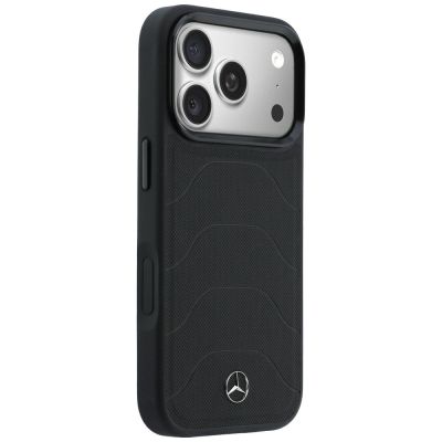 4. Etui Mercedes Leather Mesh with Bow Line MagSafe na iPhone 17 Pro Max - czarne