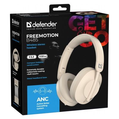 10. DEFENDER SŁUCHAWKI BLUETOOTH FREEMOTION B485 ANC BEŻOWE 63486