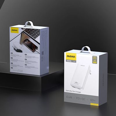 4. Ładowarka sieciowa podróżna GaN Dudao A65Q 65W USB-A / USB-C PD ultracienka EU / US - biała