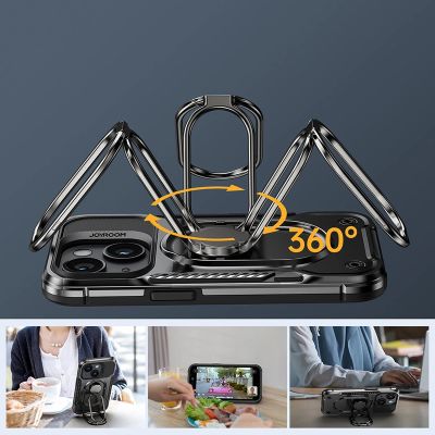 8. Joyroom Dual Hinge etui iPhone 14 pancerny pokrowiec z podstawką uchwytem ring holder czarne