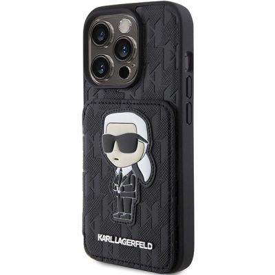 2. Etui Karl Lagerfeld Saffiano Cardslots and Stand Monogram Ikonik Patch do iPhone 15 Pro - czarne