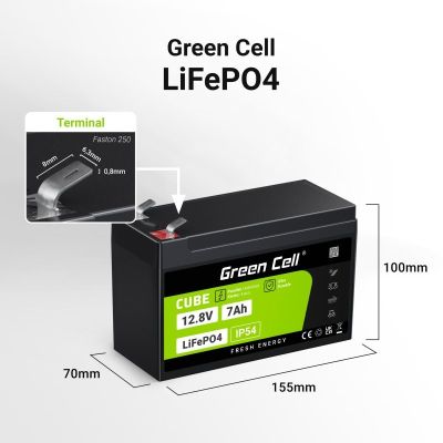 4. GREEN CELL AKUMULATOR LIFEPO4 CUBE 7AH 12V/12.8V 89.6WH LFPGC12V7AH