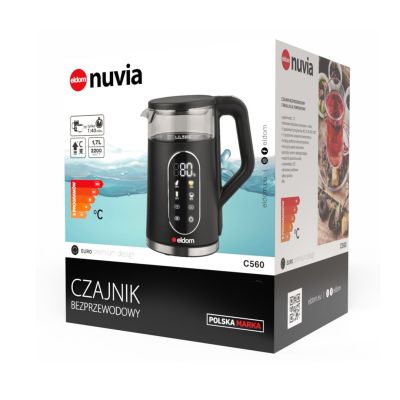 23. ELDOM CZAJNIK BEZPREWODOWY Z REGULACJĄ TEMPERATURY C560 NUVIA 2000W 1,7 L ,WYŚWIETLACZ LED , REGULACJE TEMPERATURY WODY